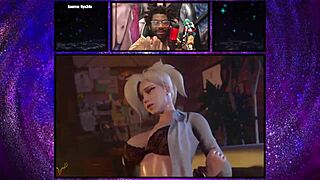 Beautiful doctor Mercy cures her patients with her sweet pussy in this animated game