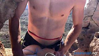 Beautiful Italian couple enjoys outdoor rock climbing and sex