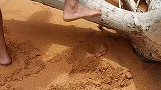 Hot marina's anal sex on the beach is lit