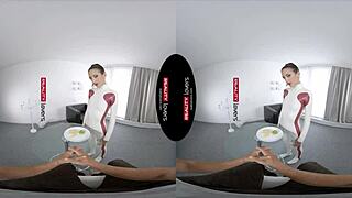 Virtual reality experience with a latex clad android in a fetish themed scene