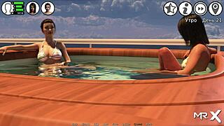 Interactive game with a bikini girl in the world of Waterworld