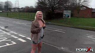 Public outdoor adventure with a busty mature blonde