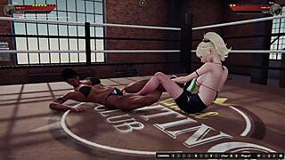 3D game with blonde and ebony naked wrestlers in a catfight