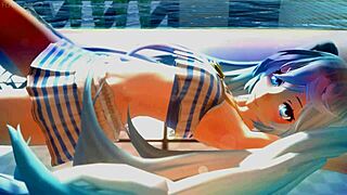 Miku’s wet and teasing solo in the pool