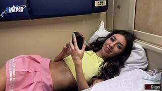 Pretty 18-year-old girl loses her virginity on a public train while playing cards