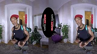 Lick and muff diving in a hot interracial scene with VR technology