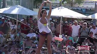 Sluts at a pool party in Key West show off their asses and tits