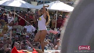 Sluts at a pool party in Key West show off their asses and tits