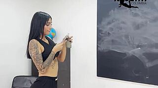 A pretty teacher masturbates in her classroom