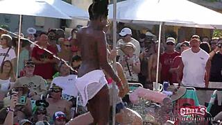 Sluts at a pool party in Key West show off their asses and tits