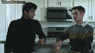 Anal sex with a hairy bear and twinks in a foot fetish threesome