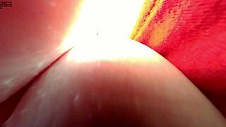 Tiny man hiding in giantess’ boobs while driving fast