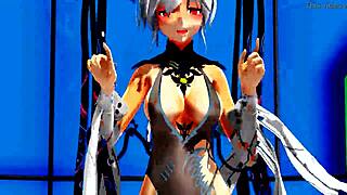 Anime beauty sings and dances naked, showing her pussy