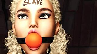 3D cartoon of a horny blonde in extreme strap-on action