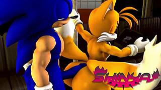 Femboy Sonic gets kinky with a shemale in a hardcore scene