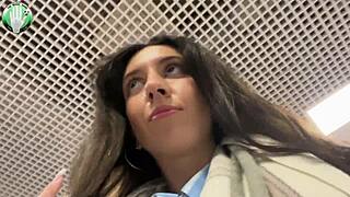 Having a steamy experience in the stadium bathrooms during a football game