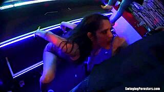 Hardcore group sex in a night club setting