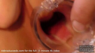 Close-up gyno exam of nervous teen with a speculum