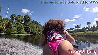 Skinny ebony princess rides big cock for rough outdoor sex