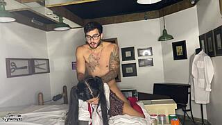 Petite student gets rough and tumble gang bang treatment