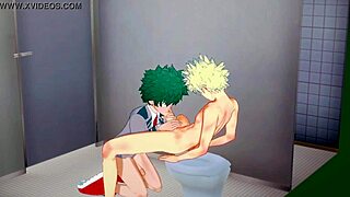 Gay hentai featuring Midoriya and Bakugou in a steamy 3some