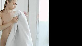 Blonde teen gives blowjobs and gets fucked on bed