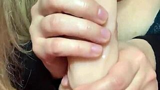 Slut wife enjoys big dildo and tit fucking