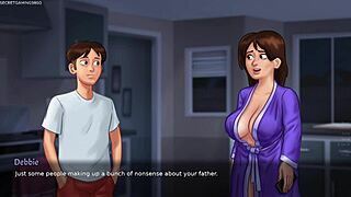 Big-boobed stepmom flaunts her assets in cartoon porn game
