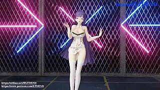 2D animated Asian girl in Chinese dress shakes her ass in MMD video