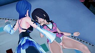 3D cartoon of lesbian tribbing in Kingdom Hearts hentai