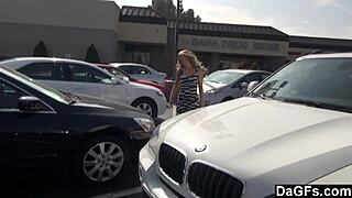 RealGFsexposed gives an excellent car handjob in a public place