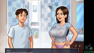 Jenny the housewife gets some attention from her husband in a cartoon adult game