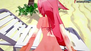 Yae Miko's beach bikini adventure in Genshin Impact