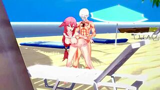 Yae Miko's beach bikini adventure in Genshin Impact