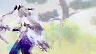 Beautiful anime-style big tits and ass get pounded hard in an open world game