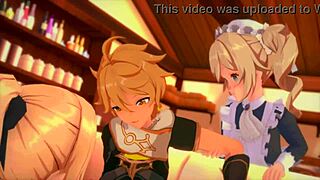 Beautiful women in maids’ uniforms in a hot threesome in a Genshin Impact-themed hentai