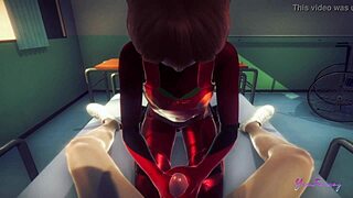 Sissy Asuka swallows cum in Evangelion hentai and game
