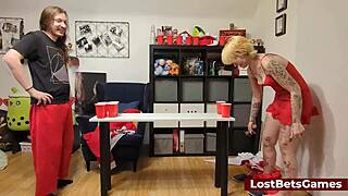 A New Year’s strip pong game with a hot blowjob