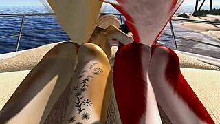 Anime lesbian scene on a pleasure boat at the beach