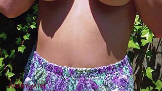 Step-sister’s lingerie fetish fulfilled in the garden