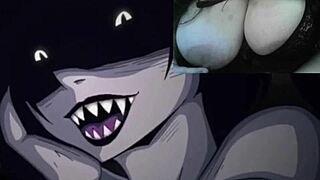 Oiled up BBW gets dominated by a femdom demon girl