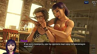 Hentai game with an Asian MILF at work and a hot bath scene