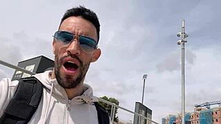 Young European stud's outdoor public pleasure stroll ends in a facial