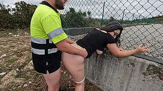 Construction worker has sex with a woman who is curious and gets him off and then he cums inside her vagina
