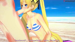 Marie Rose in bikini on beach in cartoon porn