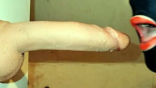 Gay man gives lipstick blowjob with gay dildo