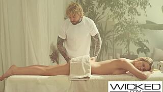 Big boobed blonde gets an oily massage with a happy ending