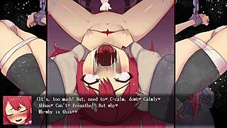 Redhead Japanese stuck on wall in the monstrous horror show