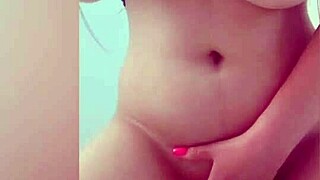 Skinny blond gets natural tits orgasm while masturbating