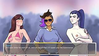 3D cartoon of naked Diva and Widowmaker in action